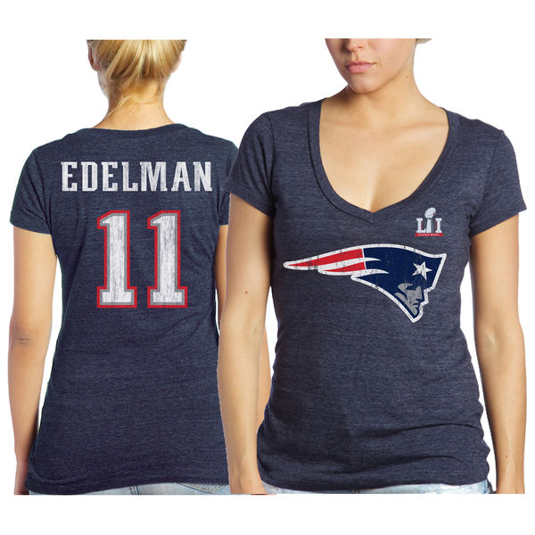 Julian Edelman New England Patriots Majestic Threads Women's Super Bowl LI Champions Tri-Blend Name & Number T-Shirt - Navy